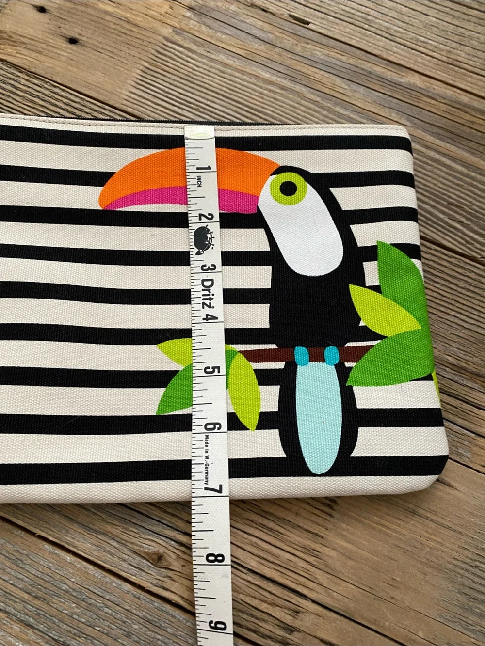 Striped Toucan Print Zip Pouch - Black & White with Colorful Accent
